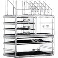 Cq acrylic 3 Pack Clear Makeup Organizer Countertop, Stackable 6 Drawers Skincare Organizer,Cute Skin Care Organizer for Vani