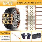 Snow Tire Chains for Cars/SUV/Pickup, Reusable Universal Tire Chains for Ice and Snow, Fit Tire Width 185-265mm, 6PCS