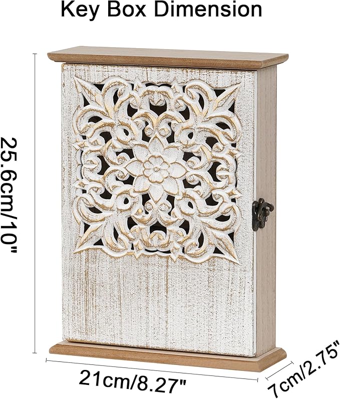 Key Holder for Wall Decorative Key Box Key Cabinet, Wooden Key Hooks Wall Mounted Key Hangers Rustic Key Rack with 6 Key Hook