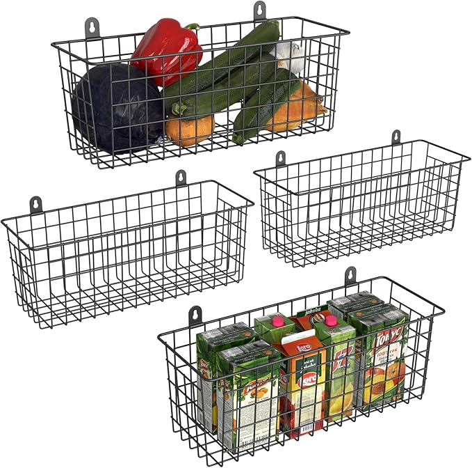 MaraFansie Extra Large Hanging Wall Basket 4-Pack Wall Mounted Wire Basket Cabinet Storage Bin Organizer Wall Shelves Farmhou