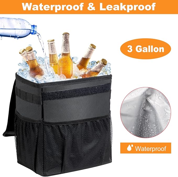 Car Trash Can Pack of 2 Foldable Garbage Bin Leakproof 2.3 Gallons Car Trash Bag Black