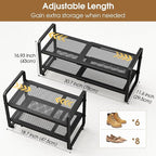 SAYZH Expandable Shoe Rack for Closet, Adjustable Metal Shoe Organizer with Sturdy Mesh Shelves for Boots & Heels, Stackable 
