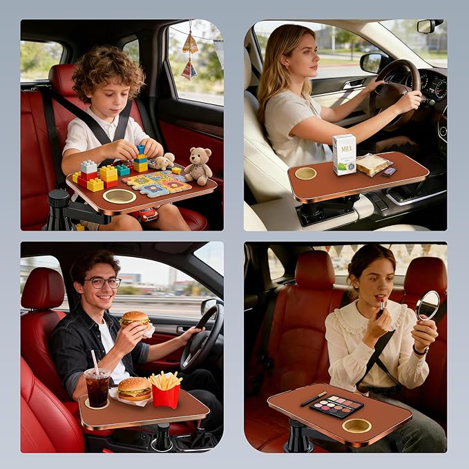 Car Tray & Desk for Laptop, Dual 360° Rotating, Anti-Slip Leather Surface, Steering Wheel Tray, Car Accessories- Compatible with Tesla Model Y/3/S, Ford F150/Explorer/Most Vehicles (Orange)