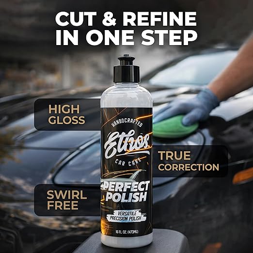 Ethos Perfect Polish – Versatile High Gloss Finish for Cars, Water-Based, No Fillers – One Step to Cut, Refine & Perfect Car Polish 16 Fl oz