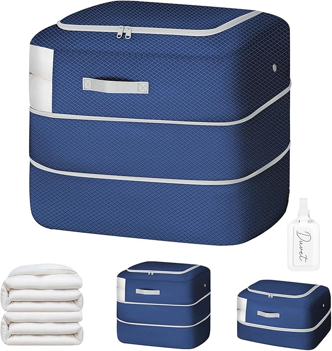 Comforter Storage Bag - 110L Large Capacity Blanket Storage Bags Ultra Space Saving Self Compression Organizer, Washable Comp