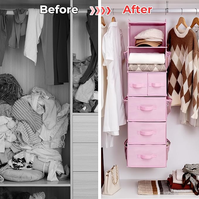 GRANNY SAYS Hanging Closet Organizers and Storage, 6 Shelves Closet Hanging Organizer with 6 Side Pockets, 5 Drawer Storage O
