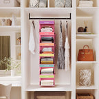 YOUDENOVA 6-Shelf Weekly Hanging Closet Organizer, Weekly Clothes Organizers for Kids with 2 Side Pockets, Pink