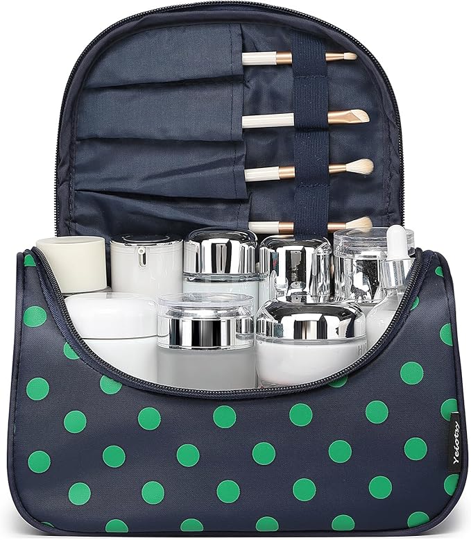 Yeiotsy Travel Cosmetic Bag for Women – Polka Dot Makeup Bag Organizer & Hanging Toiletry Bag