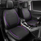 CAR PASS Piping PU Leather Car Seat Cover,Inside Zipper Design and Reserved Opening Holes Airbag Compatible,Universal FIT for Car, SUVs,Van,Trucks,Full Set, Black & Purple