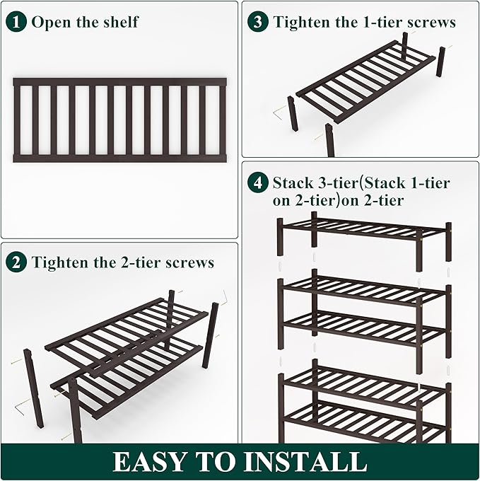 Smiry Shoe Rack, 5 Tier Thick Bamboo Shoe Organizer, Stackable Free Standing Wooden Shoe Storage Shelf for Closet, Entryway, 