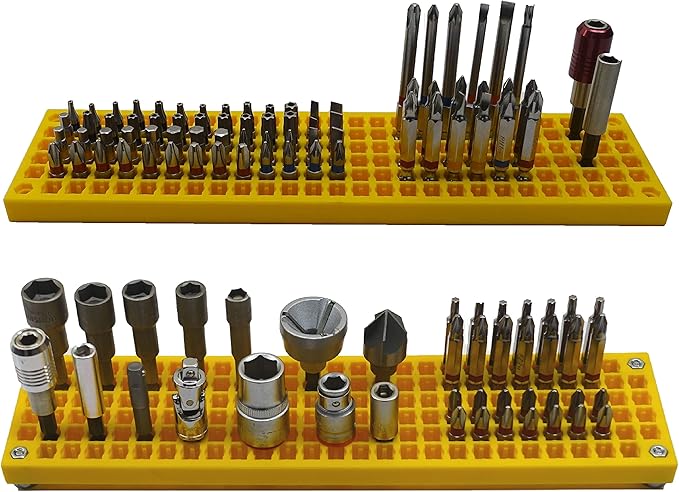 FREE ZONE Bit Organizer Set (Yellow) – 158-Hole Bit Storage – 1/4" Hex Bits & Drive Bits Adapter Storage – Toolbox Storage (T