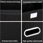 Fabric Foldable Collapsible Storage Cube Bin Organizer Basket with Lid, Handles, Removable Divider for Home, Closet (Black, 6