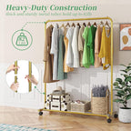 Simple Trending Standard Clothes Clothing Garment Rack with Storage Shelves, Rolling Clothes Organizer on Wheels for Hanging 
