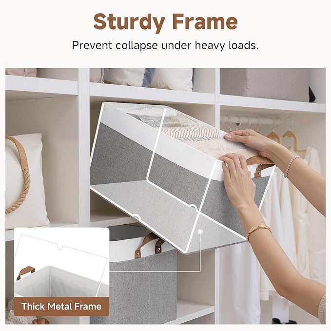 StorageWorks Storage Bins, Fabric Storage Bins for Shelves, Extra Large Storage Baskets with Metal Frame, Closet Baskets and 