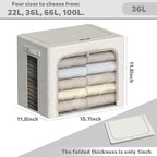FHSQX 6 Pack Clothes Storage Bins with Metal Frame Foldable Storage Bins for Clothes Linen Fabric Storage Box with Clear Wind