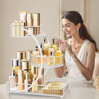 HBlife Makeup Organizer for Vanity, 3 Tier Metal Bathroom Countertop Organizers Skin Care Storage, Bathroom Counter Shelf Ski