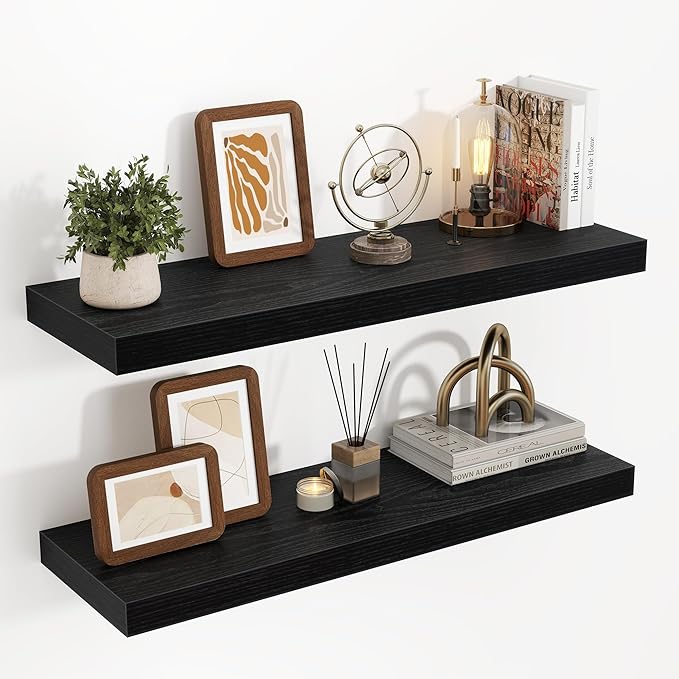 32 Inch Floating Shelves, 3D Textured Wood Grain, 32"x9.25"x1.5" Inch Deep Floating Shelves for Wall, Wooden Shelves for Bath