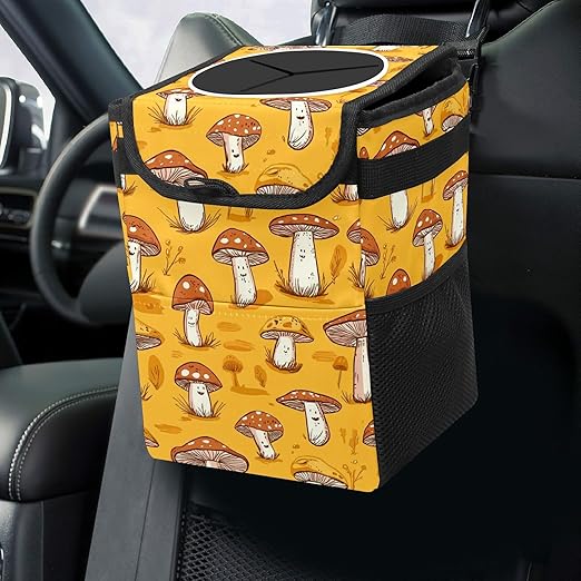 Car Trash Can – Multi-Purpose, Lightweight and Portable with Durable Water-Resistant Coating, No Installation Required, Practical and Ample Capacity, Variety of Colors.Mushroom