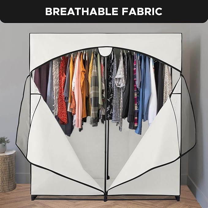 HOLDN’ STORAGE Portable Wardrobe Closet - 65 lb Large Capacity, Internal Heavy Duty Metal Rod, Zipper & Clear Window, Durable