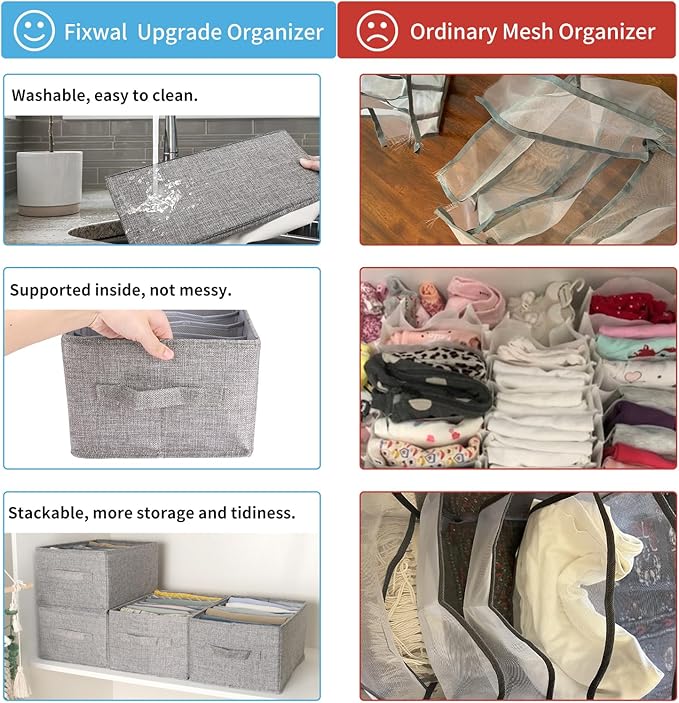 Fixwal 4pcs Wardrobe Clothes Organizer with Board Closet Organizers and Storage 7 Grids Divider Organizers Washable Compartme