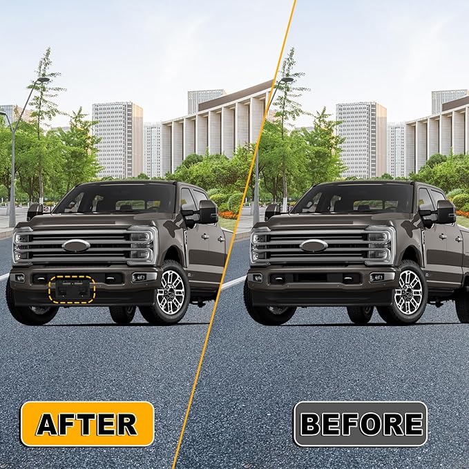 Lower Front License Tag Plate Bracket Compatible with Ford F250 F350 F450 F550 Super Duty 2023 2024 2025 2026, Black Bumper W