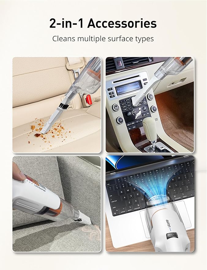 Aspiron Cordless Handheld Vacuum, 24KPA Powerful Car Vacuum, 2-Speed, 2 Charging Methods, Wireless Charger, Ergonomic Handle,
