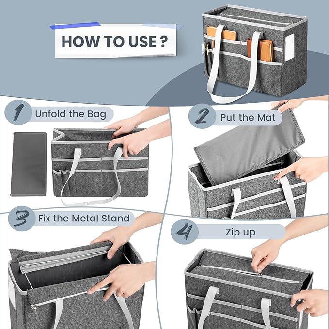 File Organizer Box, Portable Tote Bag Hanging Filing Box Desktop File Folder Document Storage Organizer with Pockets and Hand