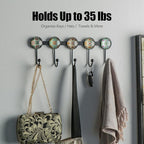 Boho Coat Rack Wall Mounted with 5 Hooks, Forest Theme Mandala Pattern Decorative Wall Hooks for Hanging Hat, Key, Towel, Pur