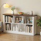 Unikito 7 Cube Storage Book Shelf - 50" Wide Wood Cube Storage Organizer, Wooden 2 Tiers Floor Standing Low Bookcase for Livi