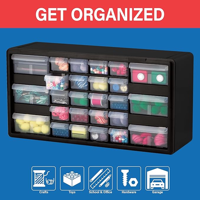 Akro-Mils 26-Drawer Plastic Drawer Storage Cabinet for Garage Organization, Bead Organizer, Building Bricks Storage, Teacher 