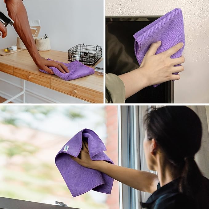 MR.SIGA Microfiber Cleaning Cloths, All-Purpose Microfiber Towels, Streak Free Cleaning Rags, Pack of 12, Purple, Size 32 x 3