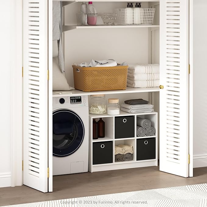 Furinno Cubic Closet Organizers and Storage, 6-Cube Closet Organizer with Bins, Open Shelf Storage, for Wardrobe, Bedroom, Li