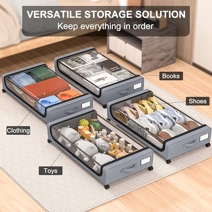 GoMaihe Under Bed Storage with Wheel & Clothing Storage Bin with Metal Frame