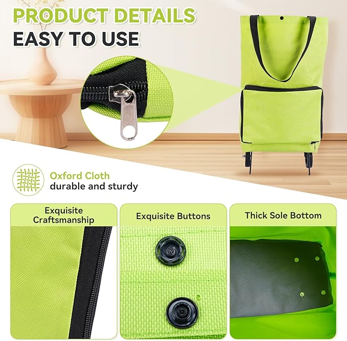 Collapsible Shopping Grocery Bag With Wheels Rolling Tote Bag With Wheels Large Reusable Shopping Bags Foldable Cart