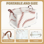 Baseball Decor Storage Basket Waterproof Canvas Toy Storage Bin Baseball Room Decor Collapsible Outdoor Basket with Leather H