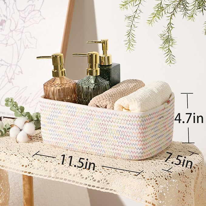 MiniArk Small Storage Baskets for Organizing | Closet Organizer Bins | Shelf Toy Basket | Woven Rope Baskets | Cube Decorativ