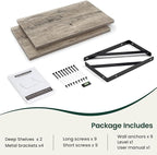 Floating Shelves, 24W x 12D Wall Shelves Set of 2, 12 Inch Deep Rustic Wood Wall Storage, Heavy Duty Metal Brackets, Large In