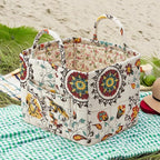 Boho Fabric Storage Basket, Large Capacity Laundry Basket, 12.2'' x 10.23'' x 10.23'' Collapsible Laundry Hamper with Easy Ca
