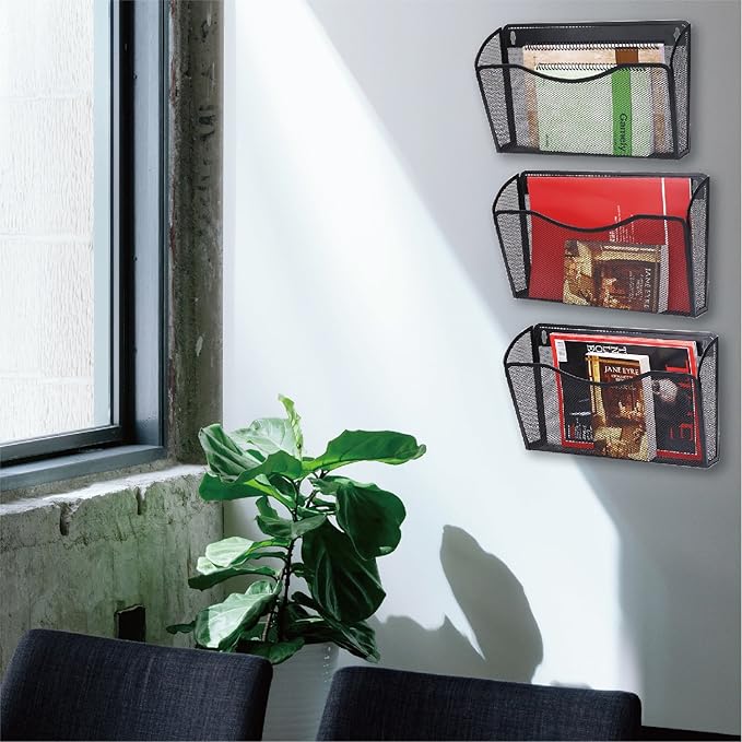 Flexzion Wall Folder File Letter Pocket Holder (6 Pack) Metal Mesh Desk Hanging Basket Box Bin Mail A4 Size Paper Document Or