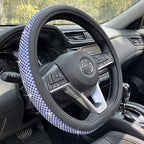 PINCTROT D Shaped Bling Comfy Steering Wheel Cover with Jumbo Crystal Rhinestones, Anti-Slip Diamond Leather, Flat Bottom 14.5-15 Inch (Blue)