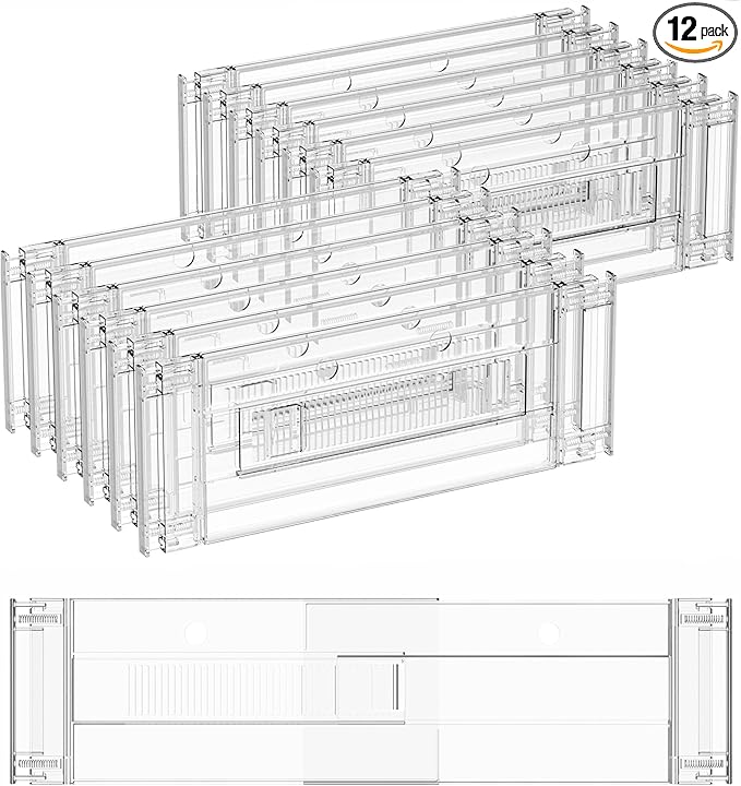 Yieach 12 Pack Clear Acrylic Drawer Divider 6 Inch High,Expandable from 14-20'',Adjustable Dresser Drawer Dividers for Baby C
