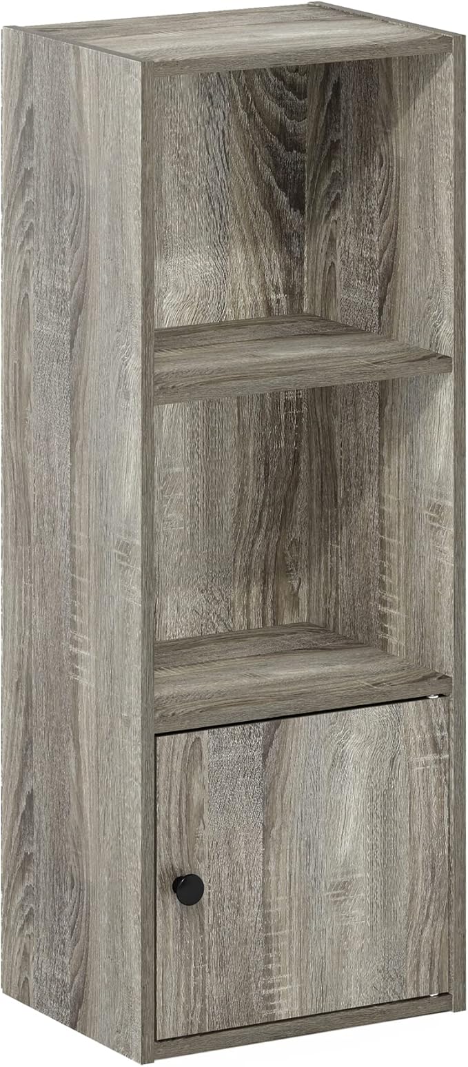 Furinno LUDER Book Shelf, 3-Tier Modern Bookshelf, Bookcase with 1 Door Storage Cabinet, 9.3 x 12 x 31.5, for Organization an