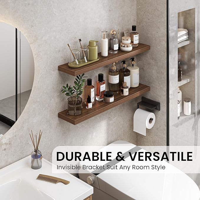 Heimlove Floating Shelves for Wall 32 Inch,Mounted Storage Wood Shelves with Invisible Brackets Hanging Shelf for Bedroom Liv