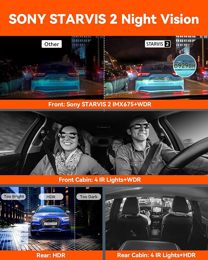 Vantrue N5 4 Channel WiFi 360° All Sides Dash Cam, STARVIS 2, IR Night Vision, 2.7K+1080P*3 Front Rear Inside Dashcam, Voice 