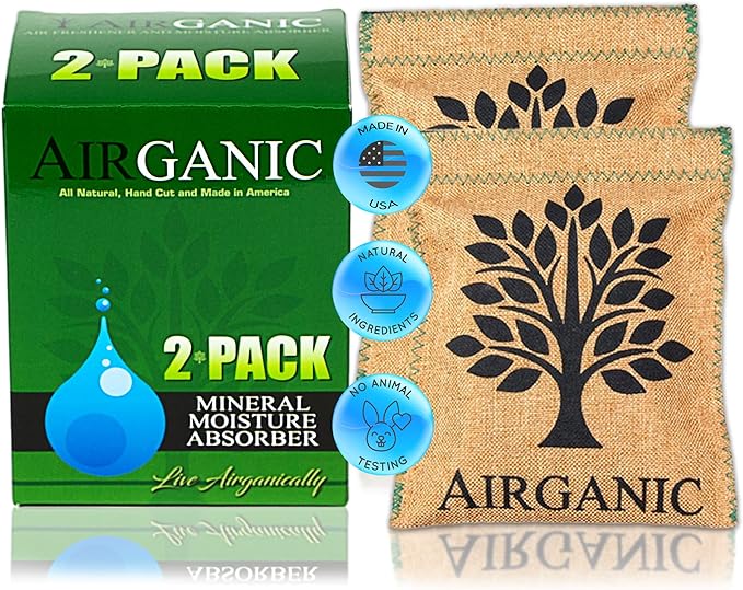 Natural Moisture Absorber Dehumidifier Bags (2-Pack) - Plant & Mineral Desiccant Pouches for Closet, Car, Gun Safe, RV,