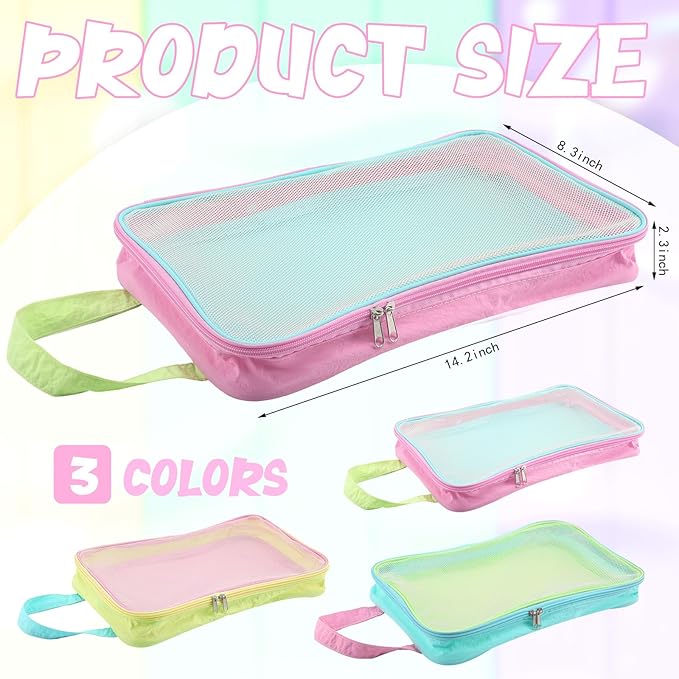 3 Pcs Mesh Packing Cube for Suitcases Travel Foldable Pastel Color Luggage Small Packing Organizers Space Saving Travel Acces