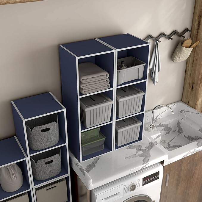 Homes: Inside + Out Apexa 3-Cube Storage Organizer Shelves, Stackable Wood Bookcase Fits Cubby Bins for Organization, Dorm Te