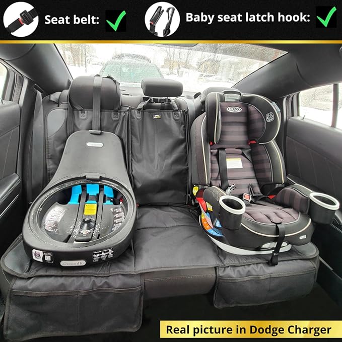 Car Seat Protector, Under Child Car Seats Cover | Waterproof, 3 Functional Rear Belts, Baby Carseat Cushion, Covers Fabric an