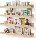 Shario Nursery Book Shelves, 4-Pack Wood Floating Shelves for Wall Kids, Scalloped Shelves, Wall Book Shelves for Bedroom Kid