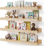 Shario Nursery Book Shelves, 4-Pack Wood Floating Shelves for Wall Kids, Scalloped Shelves, Wall Book Shelves for Bedroom Kid